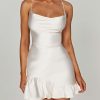 Satin Lace Up Back Asymmetric Frilled Hem Mini Dress Satin Lace Up Back Asymmetric Frilled Hem Mini Dress