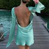 Satin Long Sleeve Backless Mini Dress Satin Long Sleeve Backless Mini Dress