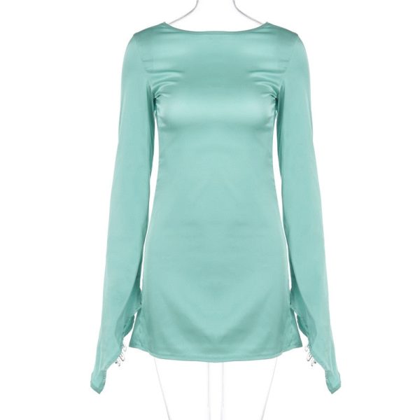 Satin Long Sleeve Backless Mini Dress Satin Long Sleeve Backless Mini Dress