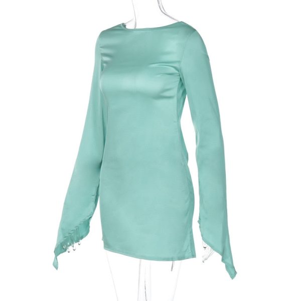 Satin Long Sleeve Backless Mini Dress Satin Long Sleeve Backless Mini Dress