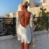 Satin Long Sleeve Backless Mini Dress Satin Long Sleeve Backless Mini Dress