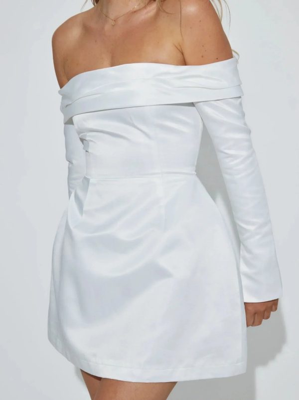 Satin Off-shoulder Long Sleeve Mini Dress Satin Off-shoulder Long Sleeve Mini Dress