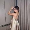 Satin Slip Sequin Halter Mini Dress