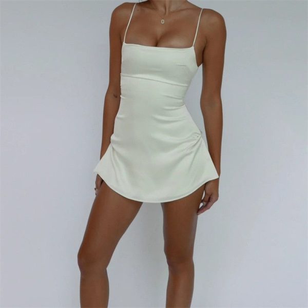 Satin Square Neck Strappy Mini Dress Satin Square Neck Strappy Mini Dress