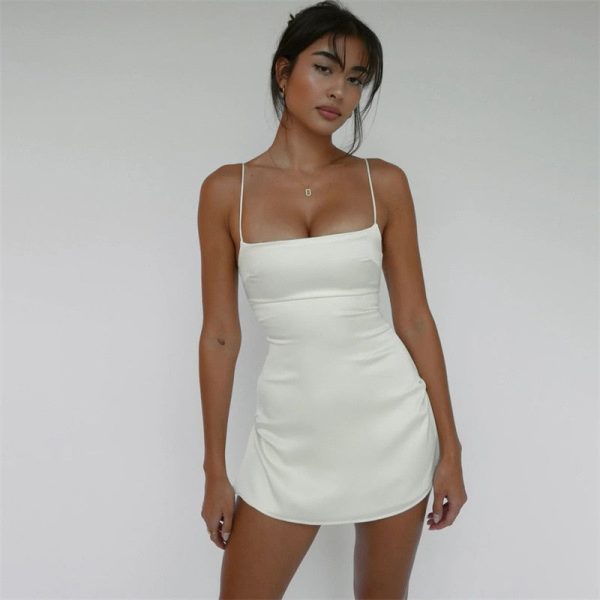 Satin Square Neck Strappy Mini Dress Satin Square Neck Strappy Mini Dress