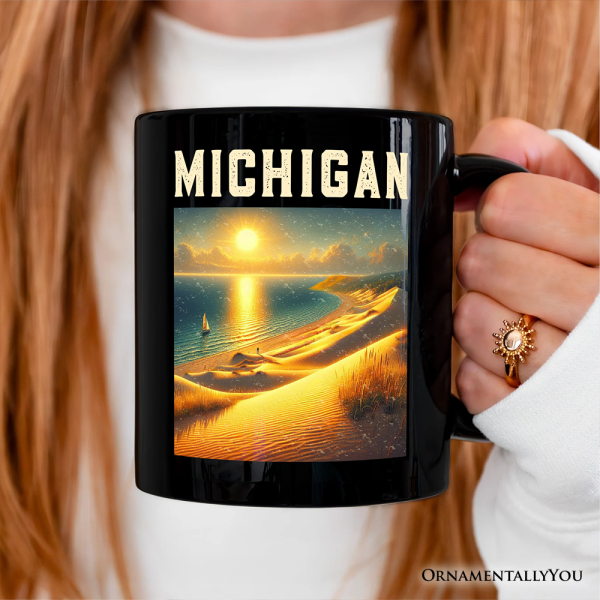 Scenic Michigan State Sleeping Bear Dunes Personalized Mug, Great Lakes Sunset Gift and Coastal Souvenir with Custom Name Scenic Michigan State Sleeping Bear Dunes Personalized Mug, Great Lakes Sunset Gift and Coastal Souvenir with Custom Name