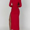Scoop Neck Ruched Side Slit Long Sleeve Maxi Dress Scoop Neck Ruched Side Slit Long Sleeve Maxi Dress