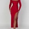 Scoop Neck Ruched Side Slit Long Sleeve Maxi Dress Scoop Neck Ruched Side Slit Long Sleeve Maxi Dress