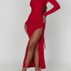 Scoop Neck Ruched Side Slit Long Sleeve Maxi Dress Scoop Neck Ruched Side Slit Long Sleeve Maxi Dress