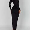Scoop Neck Ruched Side Slit Long Sleeve Maxi Dress Scoop Neck Ruched Side Slit Long Sleeve Maxi Dress