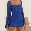 Sequin Open Back Puff Long Sleeve Mini Dress Sequin Open Back Puff Long Sleeve Mini Dress