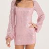 Sequin Open Back Puff Long Sleeve Mini Dress Sequin Open Back Puff Long Sleeve Mini Dress