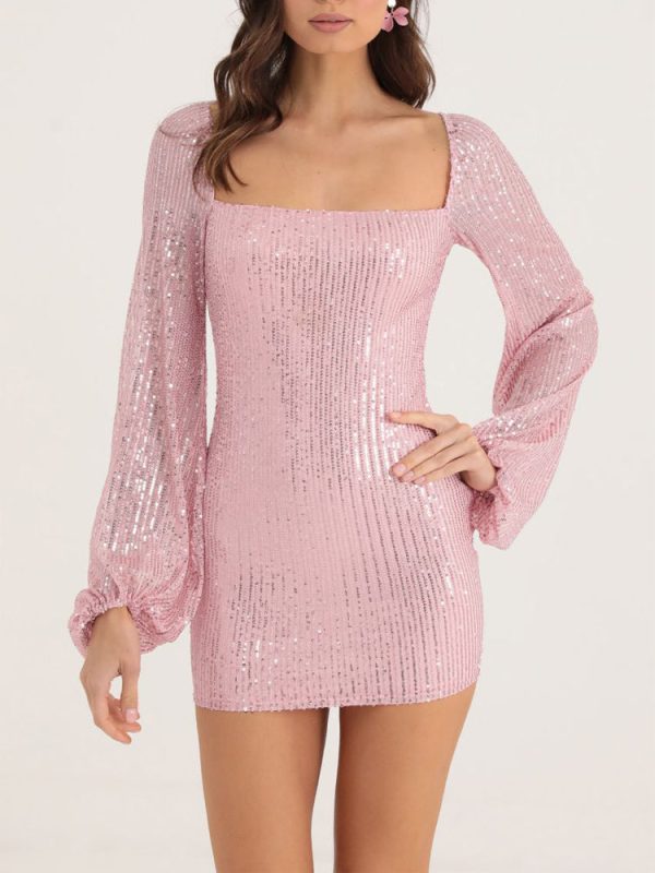 Sequin Open Back Puff Long Sleeve Mini Dress Sequin Open Back Puff Long Sleeve Mini Dress