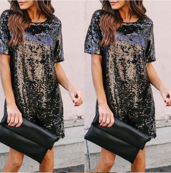 Sequin Short Sleeves Loose Dresses Sequin Short Sleeves Loose Dresses