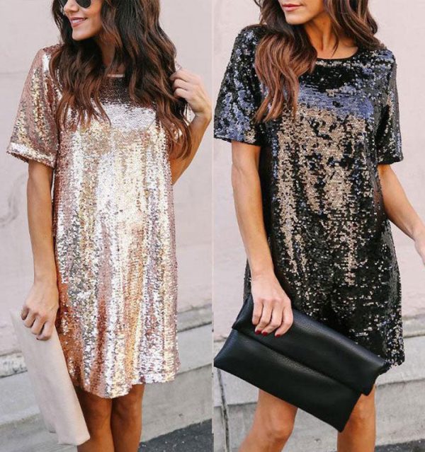 Sequin Short Sleeves Loose Dresses Sequin Short Sleeves Loose Dresses
