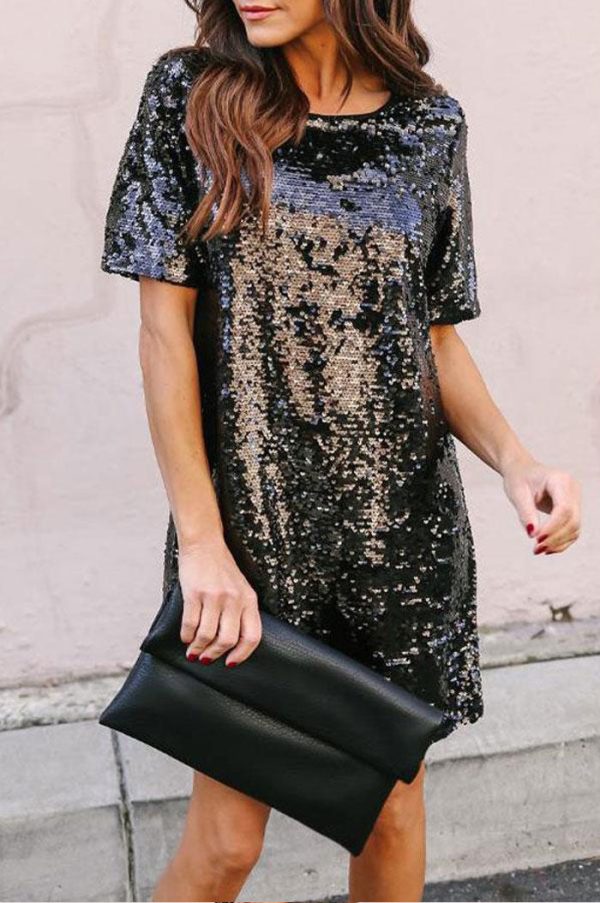 Sequin Short Sleeves Loose Dresses Sequin Short Sleeves Loose Dresses