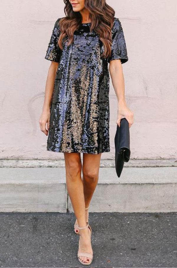 Sequin Short Sleeves Loose Dresses Sequin Short Sleeves Loose Dresses