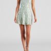 Sequin Sleeveless Lace-up Back Flare Mini Dress Sequin Sleeveless Lace-up Back Flare Mini Dress