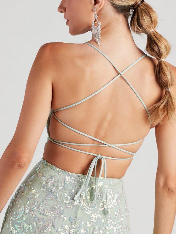 Sequin Sleeveless Lace-up Back Flare Mini Dress Sequin Sleeveless Lace-up Back Flare Mini Dress