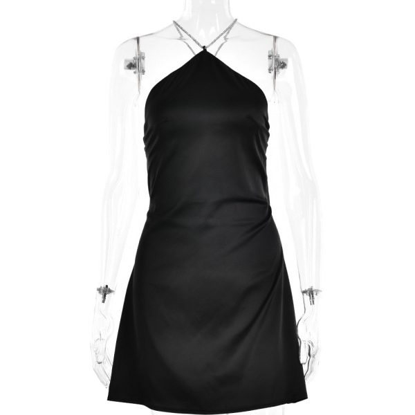 Sequin Strap Halter Backless Satin Mini Dress
