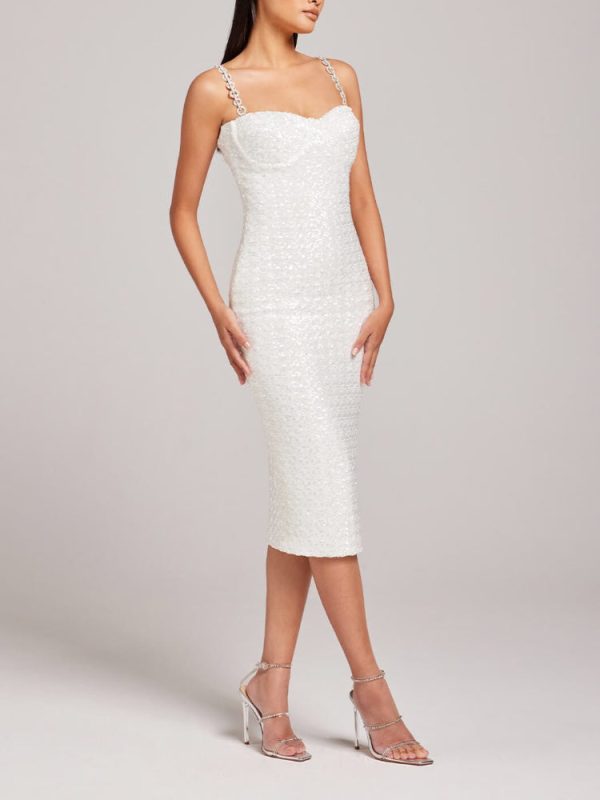 Sequin Diamante Strap Sweetheart Neck Bodycon Midi Dress Sequin Diamante Strap Sweetheart Neck Bodycon Midi Dress