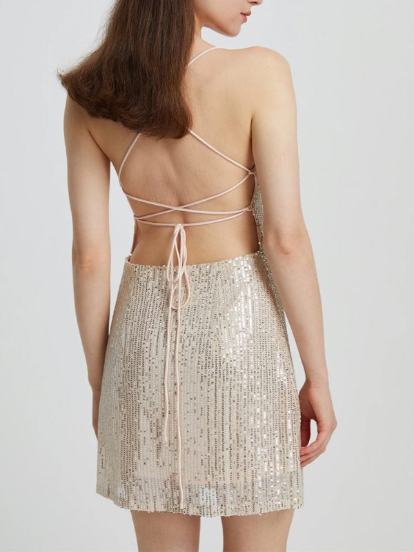 Sequin Lace-up Back Bodycon Mini Dress Sequin Lace-up Back Bodycon Mini Dress