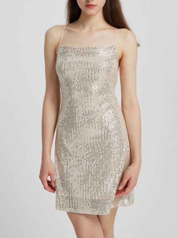 Sequin Lace-up Back Bodycon Mini Dress Sequin Lace-up Back Bodycon Mini Dress