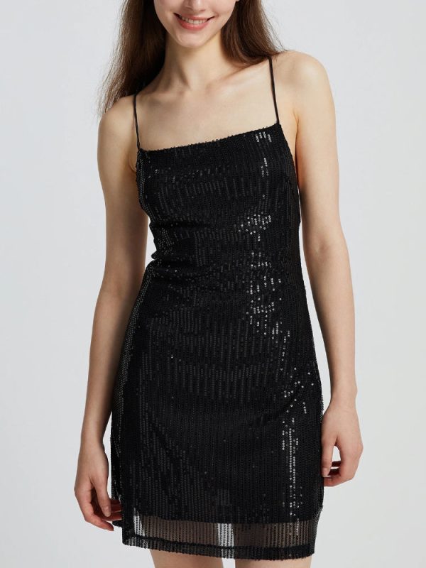 Sequin Lace-up Back Bodycon Mini Dress Sequin Lace-up Back Bodycon Mini Dress