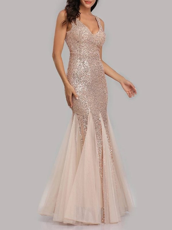 Sequin Tulle V-Neck Mermaid Floor Length Prom Dresses Sequin Tulle V-Neck Mermaid Floor Length Prom Dresses
