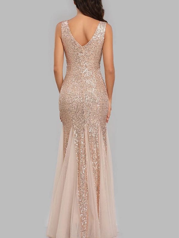 Sequin Tulle V-Neck Mermaid Floor Length Prom Dresses Sequin Tulle V-Neck Mermaid Floor Length Prom Dresses