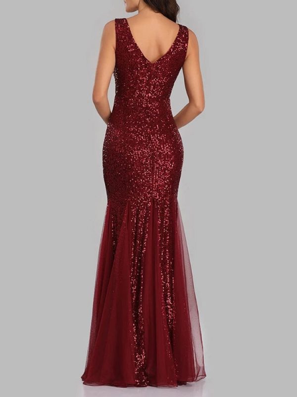 Sequin Tulle V-Neck Mermaid Floor Length Prom Dresses Sequin Tulle V-Neck Mermaid Floor Length Prom Dresses