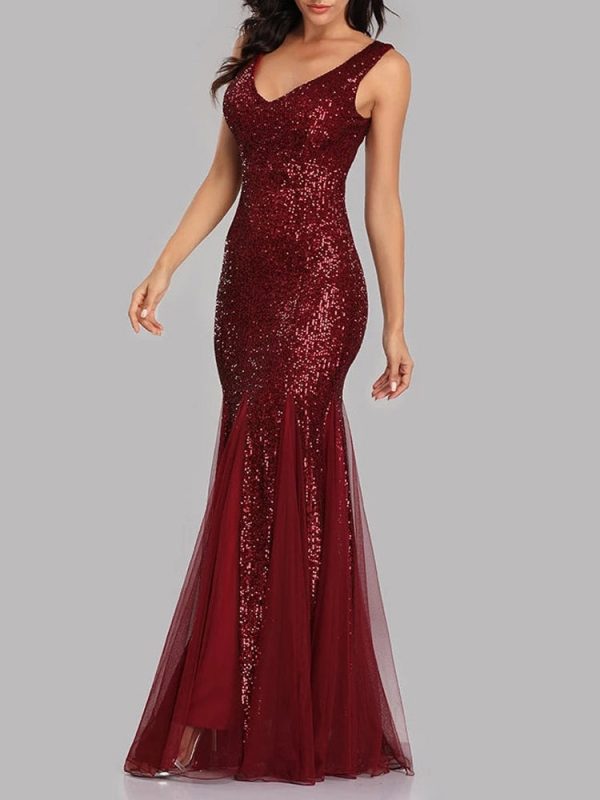 Sequin Tulle V-Neck Mermaid Floor Length Prom Dresses Sequin Tulle V-Neck Mermaid Floor Length Prom Dresses