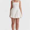 Sexy Bow Tie Backless Ruched Fit & Flare Summer Mini Sundress - White