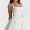 Sexy Bow Tie Backless Ruched Fit & Flare Summer Mini Sundress - White