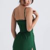 Sexy Club Lace Up Belt V Neck Lace Satin Slip Mini Dress - Emerald Green Sexy Club Lace Up Belt V Neck Lace Satin Slip Mini Dress - Emerald Green