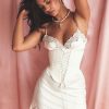 Sexy Club Lace Up Belt V Neck Lace Satin Slip Mini Dress - White Sexy Club Lace Up Belt V Neck Lace Satin Slip Mini Dress - White