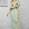 Sexy Crew Neck Long Sleeve Bandage Cutout Evening Maxi Dress - Light Green