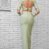 Sexy Crew Neck Long Sleeve Bandage Cutout Evening Maxi Dress - Light Green