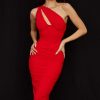 Sexy Cutout One Shoulder Ruched Bodycon Mesh Corset Midi Dress - Red Sexy Cutout One Shoulder Ruched Bodycon Mesh Corset Midi Dress - Red