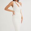Sexy Cutout One Shoulder Ruched Bodycon Mesh Corset Midi Dress - White Sexy Cutout One Shoulder Ruched Bodycon Mesh Corset Midi Dress - White
