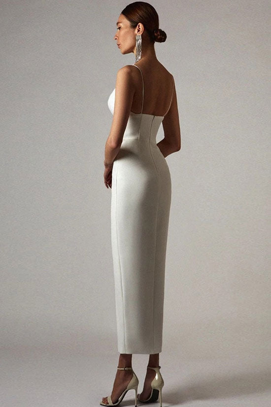 Sexy Deep V High Slit Sleeveless Bandage Cocktail Party Maxi Dress - White Sexy Deep V High Slit Sleeveless Bandage Cocktail Party Maxi Dress - White