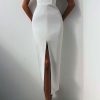 Sexy Deep V High Slit Sleeveless Bandage Cocktail Party Maxi Dress - White Sexy Deep V High Slit Sleeveless Bandage Cocktail Party Maxi Dress - White