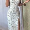 Sexy Eyelash Sweetheart Spaghetti Strap High Split Summer Floral Midi Sundress - Green Sexy Eyelash Sweetheart Spaghetti Strap High Split Summer Floral Midi Sundress - Green