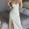 Sexy Eyelash Sweetheart Spaghetti Strap High Split Summer Floral Midi Sundress - Green Sexy Eyelash Sweetheart Spaghetti Strap High Split Summer Floral Midi Sundress - Green
