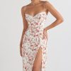 Sexy Eyelash Sweetheart Spaghetti Strap High Split Summer Floral Midi Sundress - Red Sexy Eyelash Sweetheart Spaghetti Strap High Split Summer Floral Midi Sundress - Red