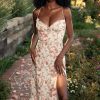 Sexy Eyelash Sweetheart Spaghetti Strap High Split Summer Floral Midi Sundress - Red Sexy Eyelash Sweetheart Spaghetti Strap High Split Summer Floral Midi Sundress - Red
