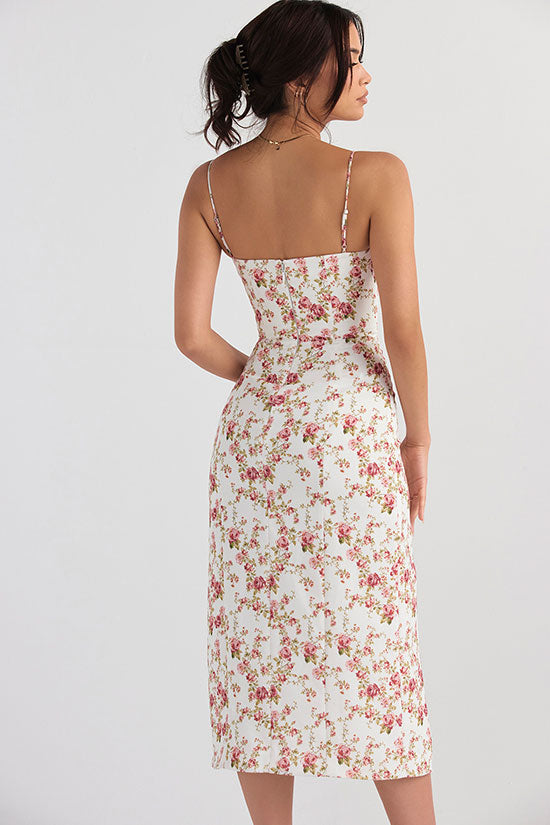 Sexy Eyelash Sweetheart Spaghetti Strap High Split Summer Floral Midi Sundress - Red Sexy Eyelash Sweetheart Spaghetti Strap High Split Summer Floral Midi Sundress - Red