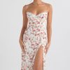 Sexy Eyelash Sweetheart Spaghetti Strap High Split Summer Floral Midi Sundress - Red Sexy Eyelash Sweetheart Spaghetti Strap High Split Summer Floral Midi Sundress - Red