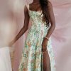 Sexy Floral Printed Lace Up Back High Split Corset Mini Sundress - Green Sexy Floral Printed Lace Up Back High Split Corset Mini Sundress - Green