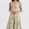 Sexy Floral Printed Lace Up Back High Split Corset Mini Sundress - Green Sexy Floral Printed Lace Up Back High Split Corset Mini Sundress - Green